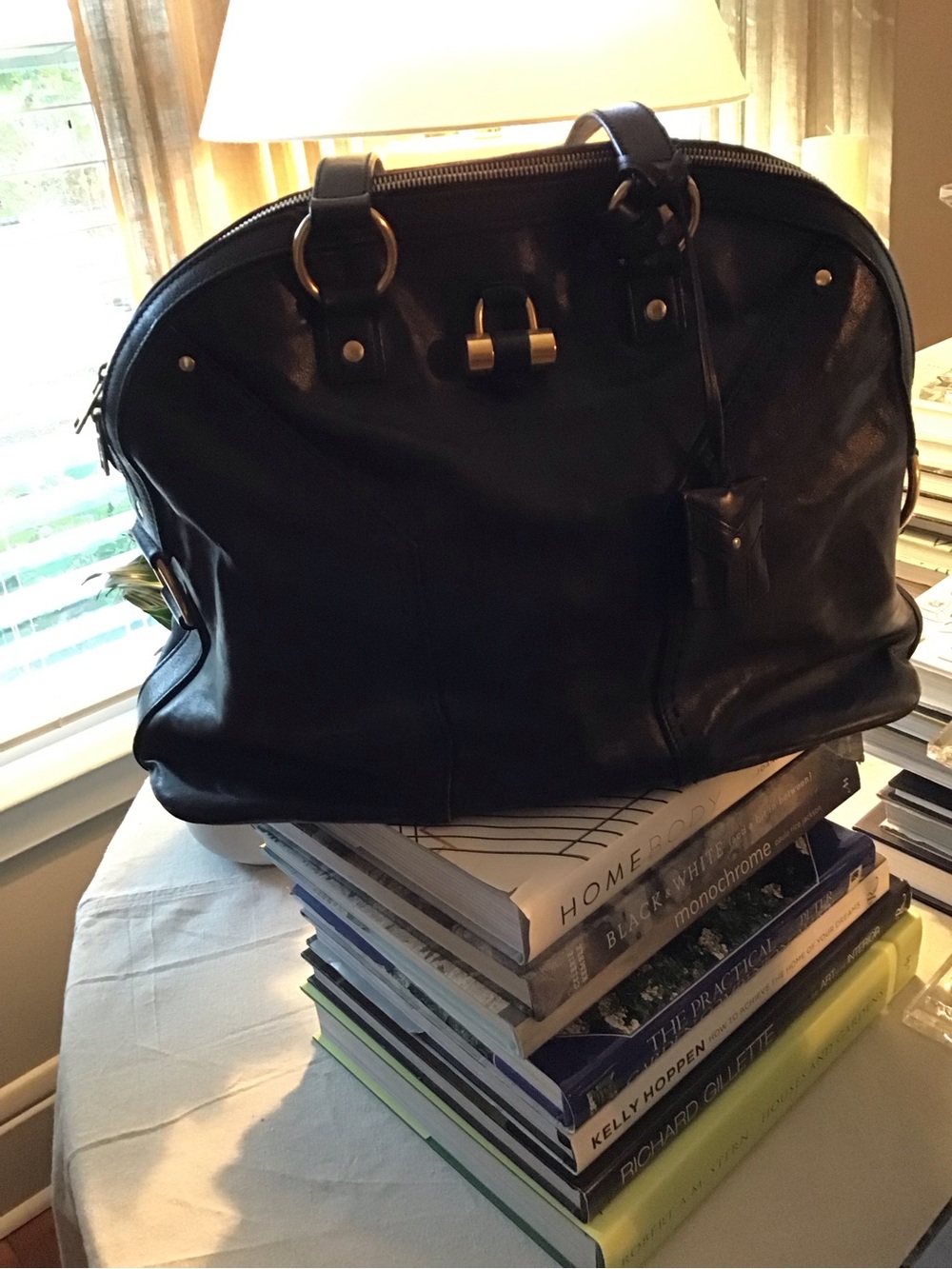Yves Saint Laurent Large Black Muse Bag with Gold Accents